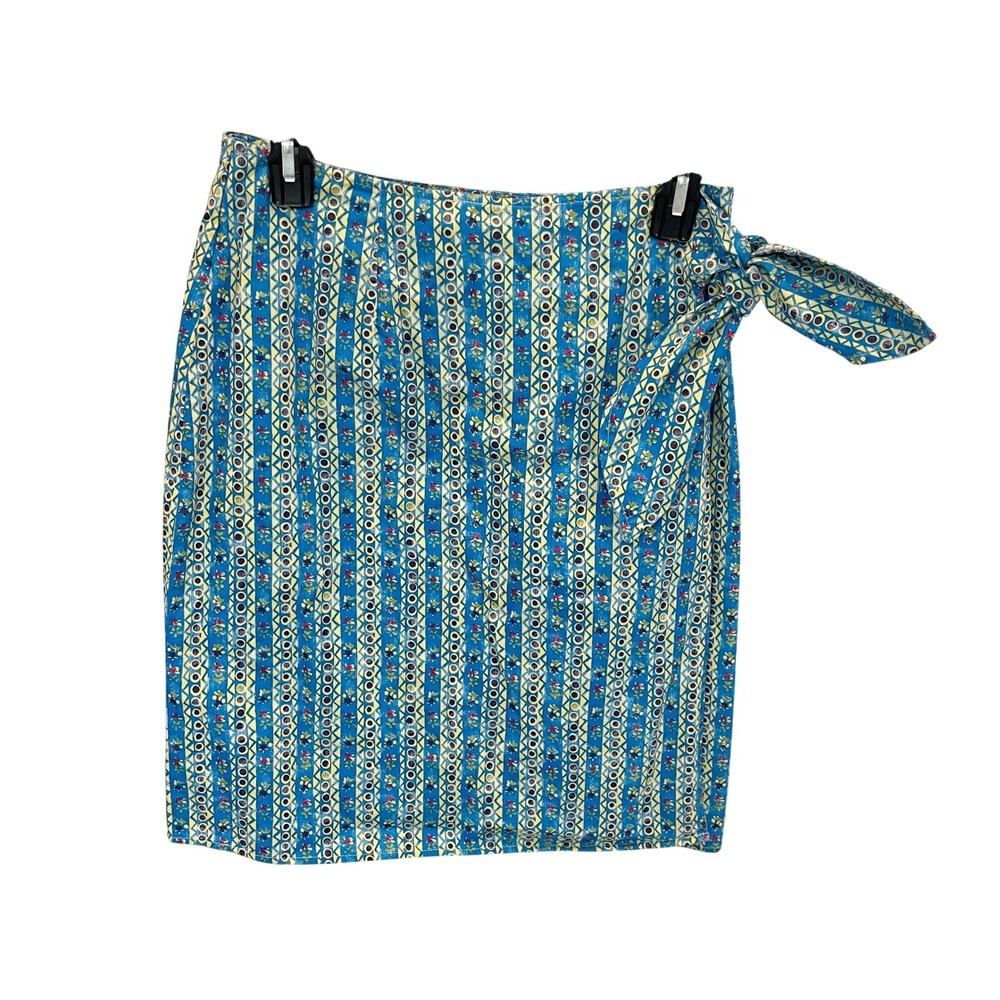 Vintage 90s LL Bean Blue Hawaiian Print Cotton Wrap Mini Skirt OY229 Size‎ Small